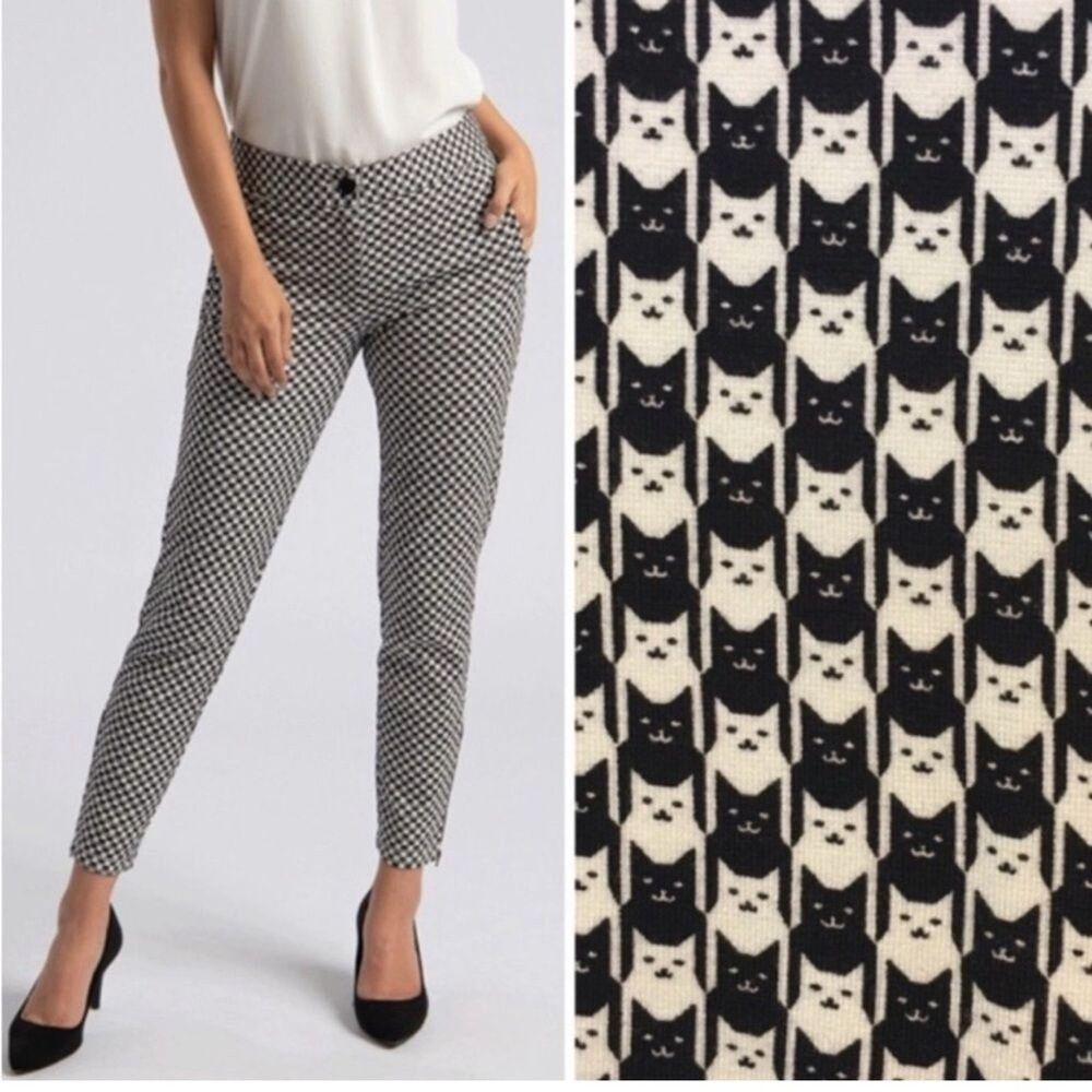 Betabrand NWT Chino Pull-on Yoga Pant Catstooth Cat Print S Long